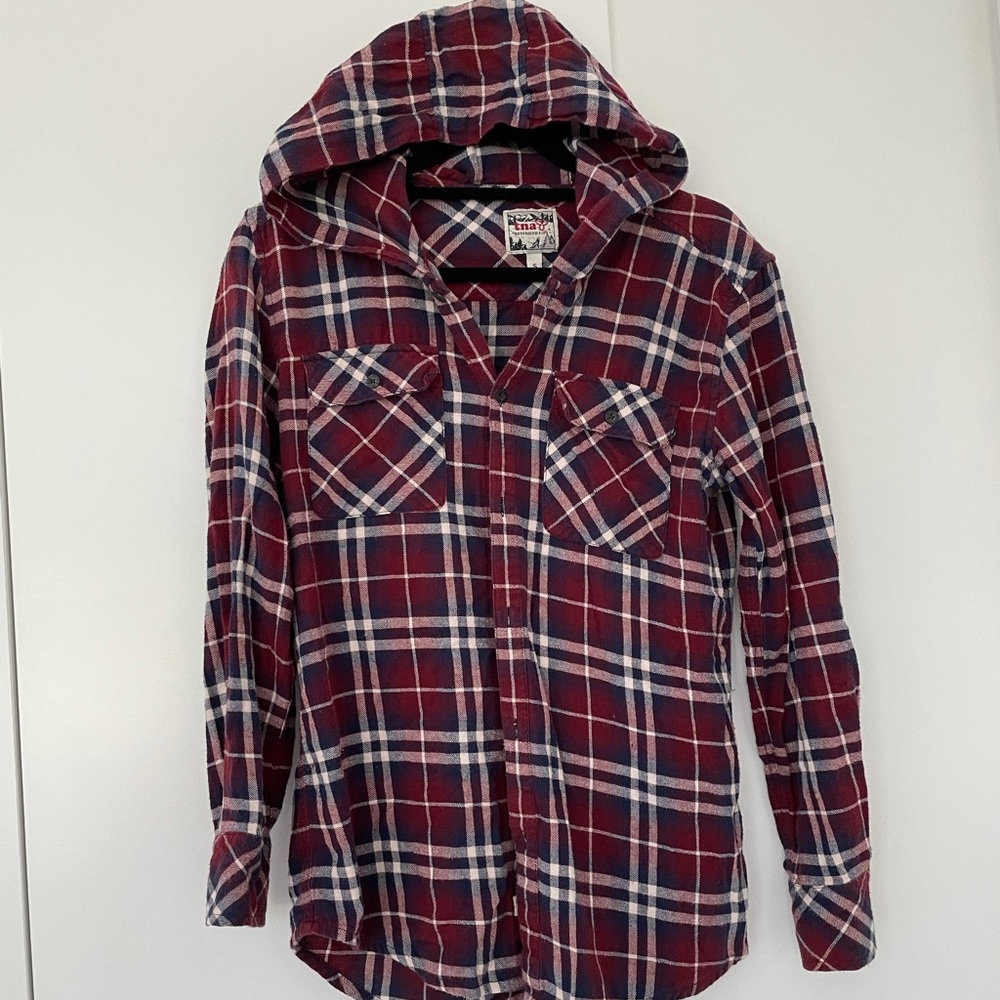 Aritzia TNA Hooded Plaid Flannel Shirt